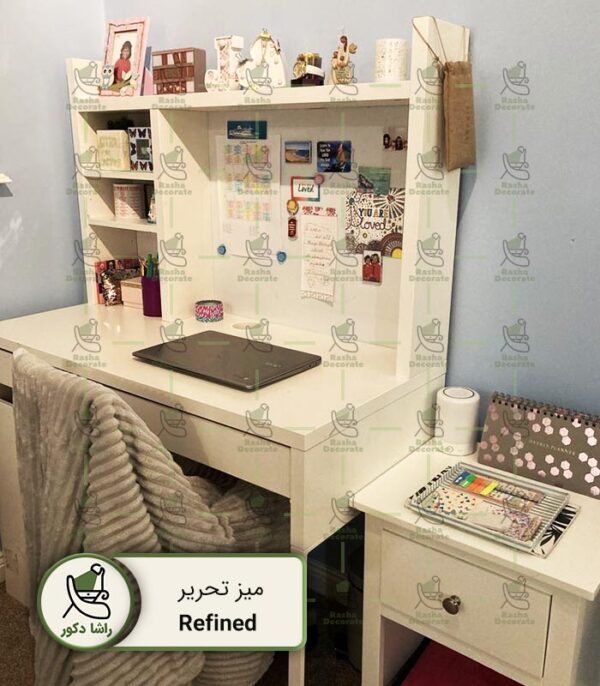 میز-تحریر-کتابخانه-دار-مدرن-سفید-پوششی-Refined
