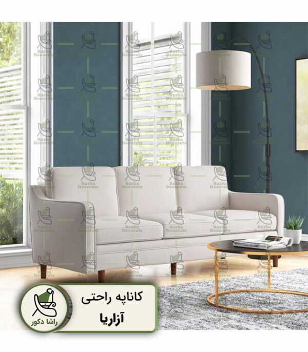 کاناپه مدرن با طراحی ساده و راحت، مناسب فضاهای داخلی و با ظاهری شیک و مینیمال، ساختار مقاوم و رنگ‌های متنوع برای هماهنگی با دکوراسیون منزل شما